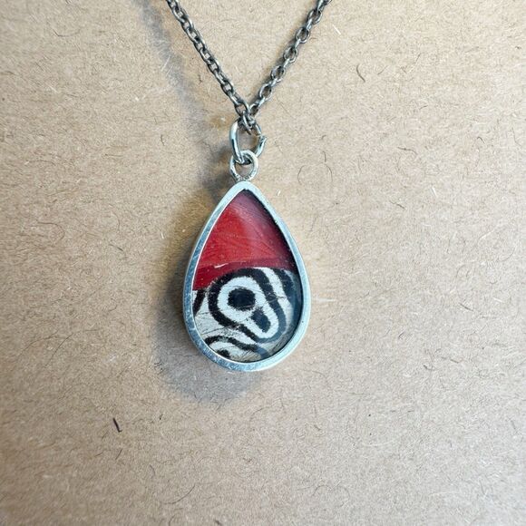 950 Silver Morpho And Red Butterfly Two Sided Pendant Necklace Fairycore Whimsy - Picture 10 of 16